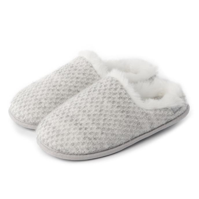 Isotoner® Ladies Sparkle Knit Swept Back Mule Slippers Light Grey Extra Image 1